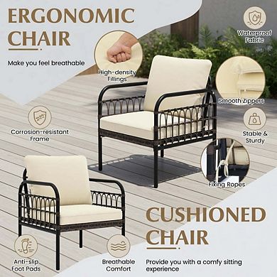 3 Piece Gray Wicker Patio Conversation Set with Comfort Seat Cushions for Small Yard