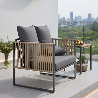 4 Piece Grey PE Rattan Patio Conversation Sofa Set with Plush Detachable Cushions