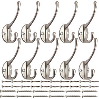 10 Pack Dual Coat Hooks Wall Mounted with 40 Screws , Scarf, Bag, Towel, Key, Cap, Cup, Hat