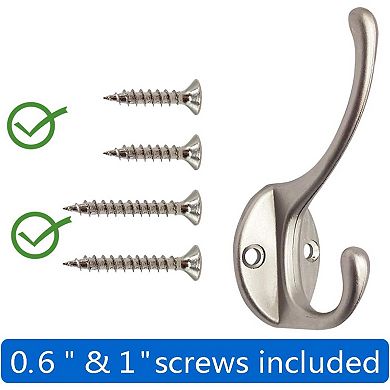 10 Pack Dual Coat Hooks Wall Mounted with 40 Screws , Scarf, Bag, Towel, Key, Cap, Cup, Hat
