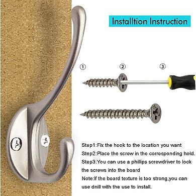 10 Pack Dual Coat Hooks Wall Mounted with 40 Screws , Scarf, Bag, Towel, Key, Cap, Cup, Hat