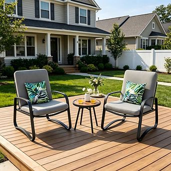3 pc Compact Patio Bistro Set with Waterproof DPC Tabletop & Soft Seat Cushions