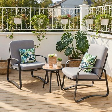 3 Piece Compact Patio Bistro Set with Waterproof DPC Tabletop & Soft Seat Cushions