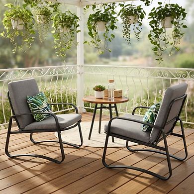 3 Piece Compact Patio Bistro Set with Waterproof DPC Tabletop & Soft Seat Cushions