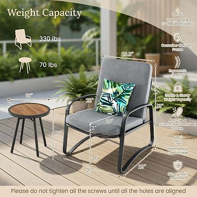 3 Piece Compact Patio Bistro Set with Waterproof DPC Tabletop & Soft Seat Cushions