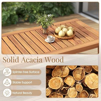 4 Piece White Acacia Wood Patio Conversation Set with Plush Cushions & Glass Coffee Table