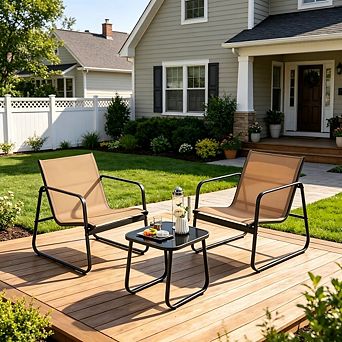 3 pc Brown Small Patio Conversation Set with Breathable Fabric & Smooth Tabletop