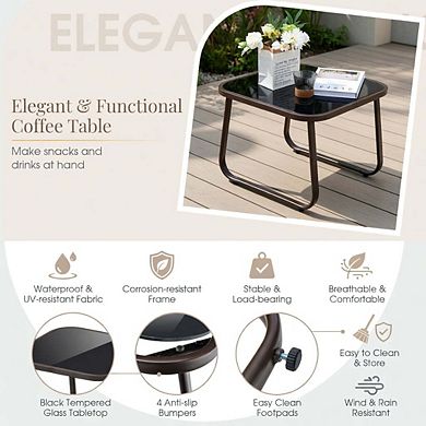 3 Piece Brown Small Patio Conversation Set with Breathable Fabric & Smooth Tabletop