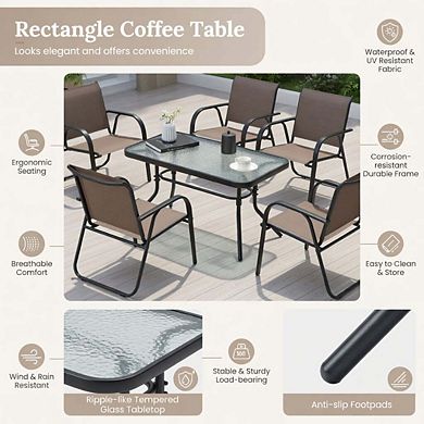 4 Piece Brown Patio Glider Conversation Set with Tempered Glass Tabletop