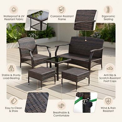 7 Piece Red PE Rattan Patio Conversation Set with Zippered Removable Seat Cushions