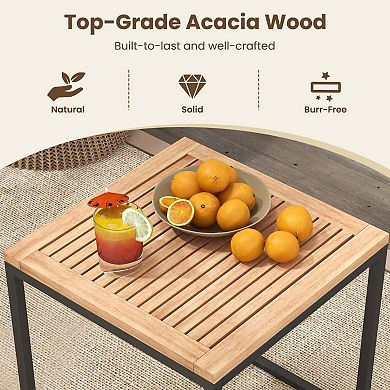 5 Pieces Beige Acacia Wood Patio Conversation Set with Ottomans and Coffee Table