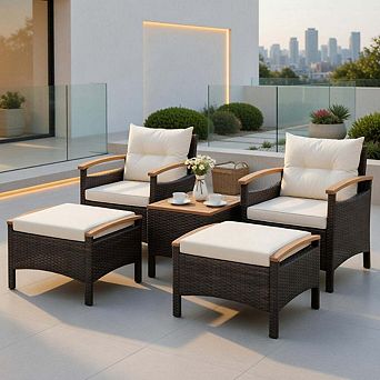 5 pc Off Navy PE Rattan Patio Conversation Set with Detachable Removable Seat Cushions
