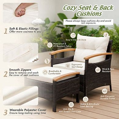 5 Piece Off Navy PE Rattan Patio Conversation Set with Detachable Removable Seat Cushions