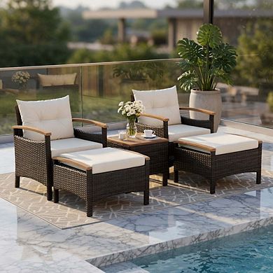 5 Piece Off Navy PE Rattan Patio Conversation Set with Detachable Removable Seat Cushions