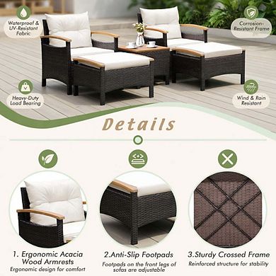 5 Piece Off Navy PE Rattan Patio Conversation Set with Detachable Removable Seat Cushions