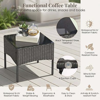 8 Pieces Rustproof Outdoor Wicker Sofa Set with Coffee Tables and Matching Ottomans