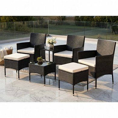 8 Pieces Rustproof Outdoor Wicker Sofa Set with Coffee Tables and Matching Ottomans