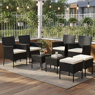 8 Pieces Rustproof Outdoor Wicker Sofa Set with Coffee Tables and Matching Ottomans