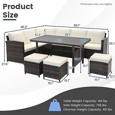 7 Piece White All Weather Handwoven Wicker Patio Sectional Conversation Set