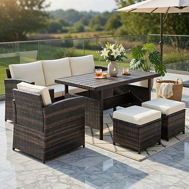 7 Piece White All Weather Handwoven Wicker Patio Sectional Conversation Set