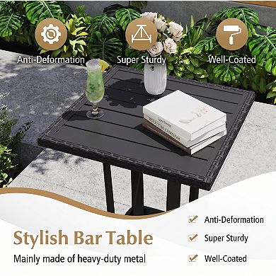 3 Pieces Black Wicker Rattan Bar Height Patio Set with Chairs and Square Table