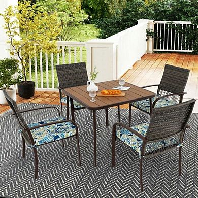 3 Pieces Black Wicker Rattan Bar Height Patio Set with Chairs and Square Table
