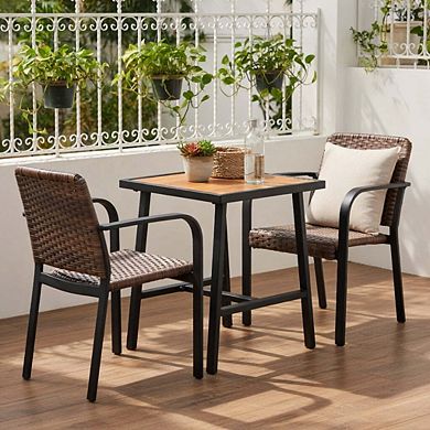 4 Piece Acacia Wood Frame PE Rattan Patio Sofa Bistro Conversation Set