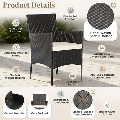 5 Piece Wicker Patio Conversation Set with Soft Cushions & Tempered Glass Tabletop