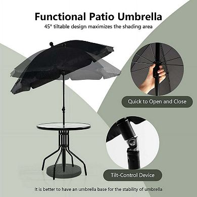 6 Pieces All Weather Patio Dining Set with Umbrella and Stackable Cushioned Outdoor Chairs
