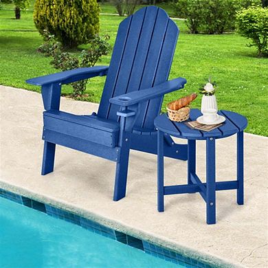 Navy 18 Inch Round Weather-Resistant Adirondack Patio Side Table