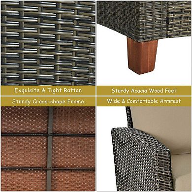 4 Pieces Rattan Patio Bistro Conversation Set with Coffee Table for Outdoor Garden