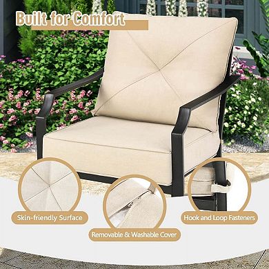 2 Pieces White Steel Frame Patio Bistro Set with Padded Armrest Cushioned Chairs