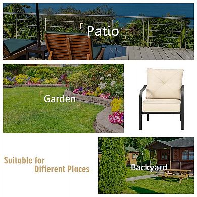 2 Pieces White Steel Frame Patio Bistro Set with Padded Armrest Cushioned Chairs