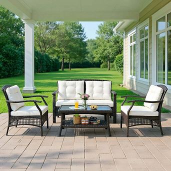 4 pc Outdoor Patio Conversation Furniture Set with Waterproof Protective Cover