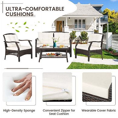 4 Pieces Outdoor Patio Conversation Furniture Set with Waterproof Protective Cover