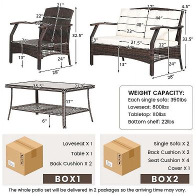 4 Pieces Outdoor Patio Conversation Furniture Set with Waterproof Protective Cover