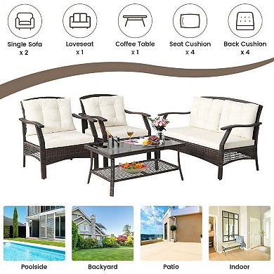 4 Pieces Outdoor Patio Conversation Furniture Set with Waterproof Protective Cover