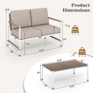 2 Pieces Patio Loveseat and Coffee Table Set with Thick Comfortable Seat Cushions