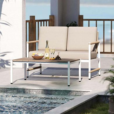 2 Pieces Patio Loveseat and Coffee Table Set with Thick Comfortable Seat Cushions