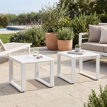Set of 2 White Weather Resistant Adirondack Outdoor Patio Side Tables