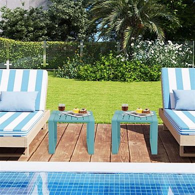 Set of 2 White Weather Resistant Adirondack Outdoor Patio Side Tables