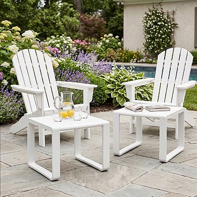 Set of 2 White Weather Resistant Adirondack Outdoor Patio Side Tables