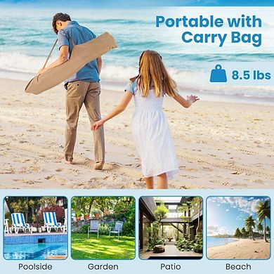 6.5ft foldable thatched tiki UV pool umbrella with push-button tilt, natural tone