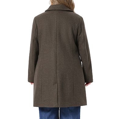 Women's Plus Size Notched Lapel Mid Length Single Breasted Long Sleeve Winter Overcoat with Pockets