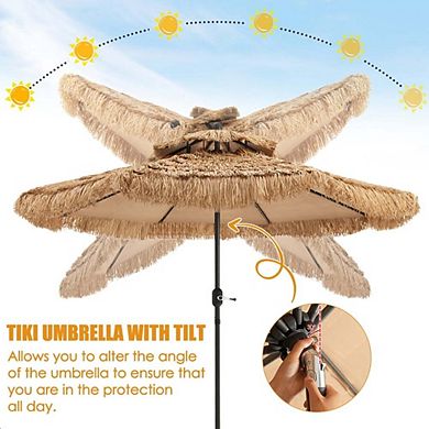 9ft 8-Rib Thatched Tiki Patio Umbrella For Outdoor Patio Yard & Backyard