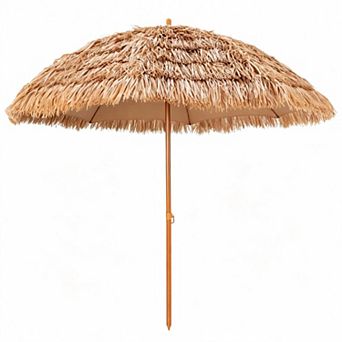 8ft thatched tiki hawaiian beach umbrella for patio, yard and backyard outdoor spaces