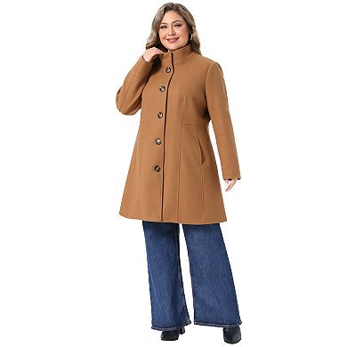 Women's Plus Size Single Breasted Mid Length Winter Overcoat with Side Pockets