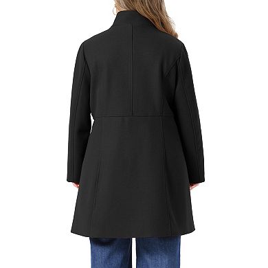 Women's Plus Size Single Breasted Mid Length Winter Overcoat with Side Pockets