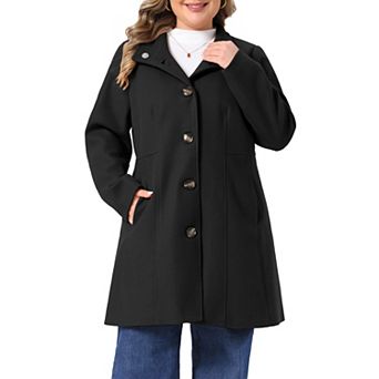 Women's Plus Size Single Breasted Mid Length Winter Overcoat with Side Pockets