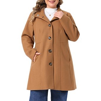 Women's Plus Size Single Breasted Mid Length Winter Overcoat with Side Pockets